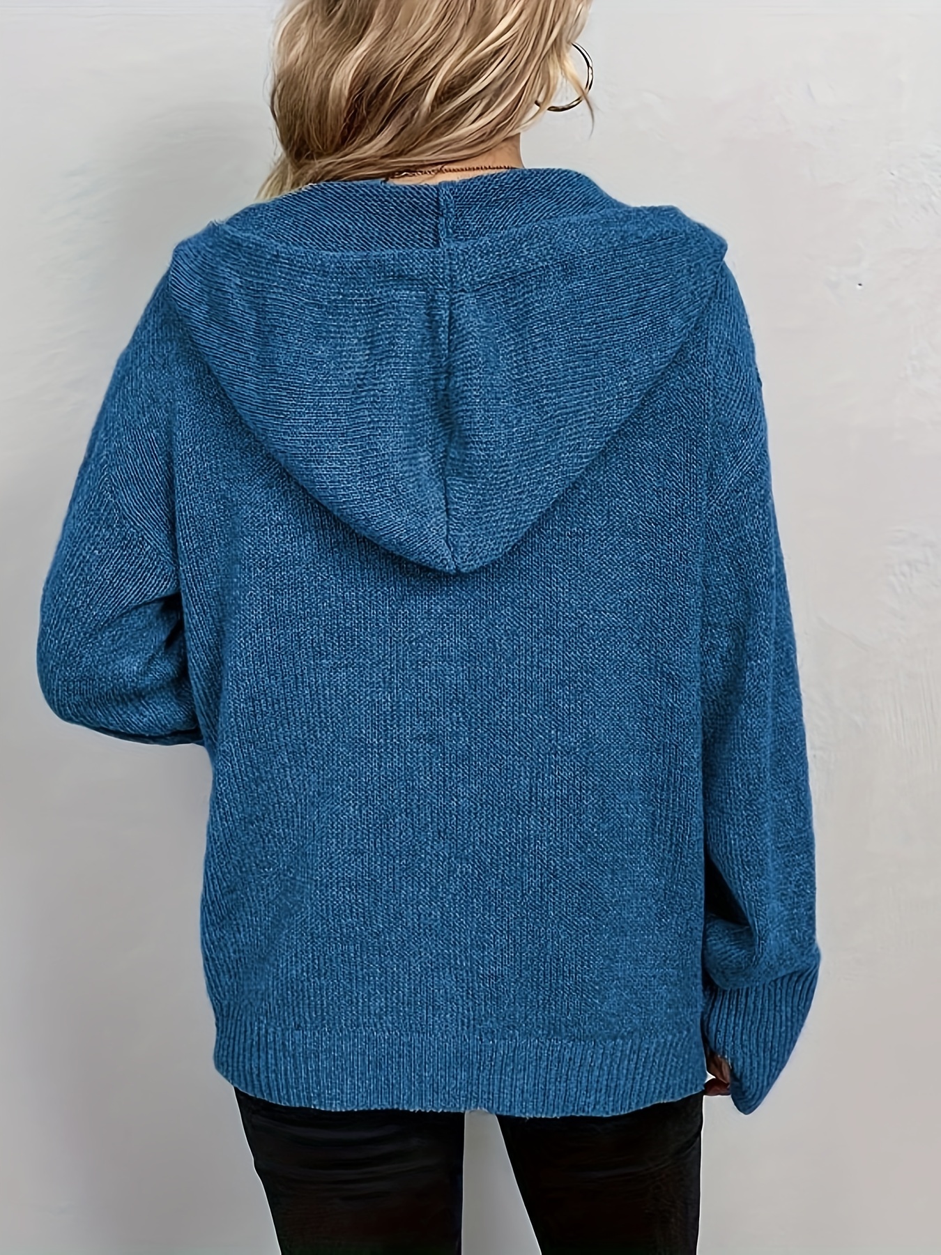 hooded knit cardigan casual button front drawstring long sleeve sweater womens clothing details 1
