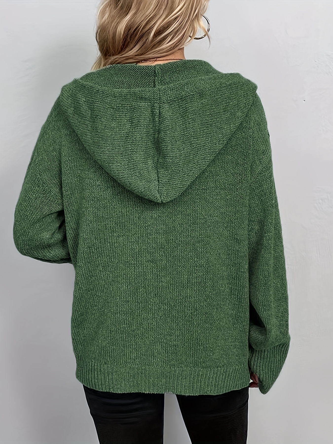 hooded knit cardigan casual button front drawstring long sleeve sweater womens clothing details 7