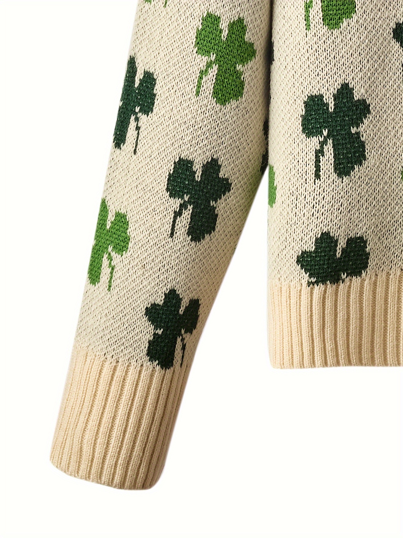 st patricks day shamrock pullover sweater casual long sleeve drop shoulder sweater womens clothing details 1