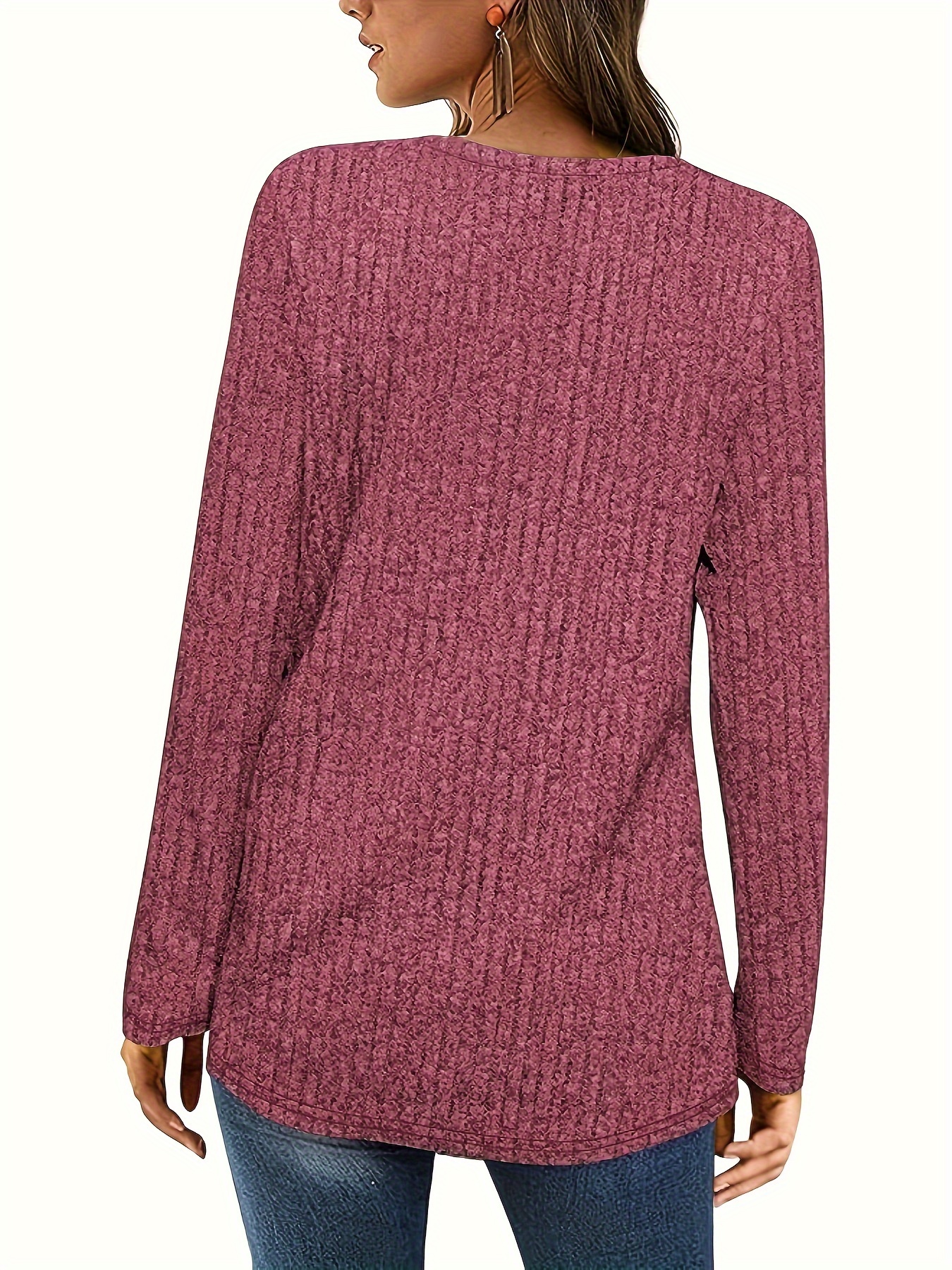 solid square neck knitted top casual long sleeve button sweater for spring fall womens clothing details 18