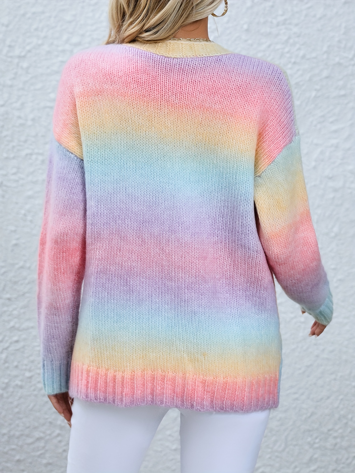gradient open front v neck cardigan casual long sleeve cardigan for spring fall womens clothing details 5