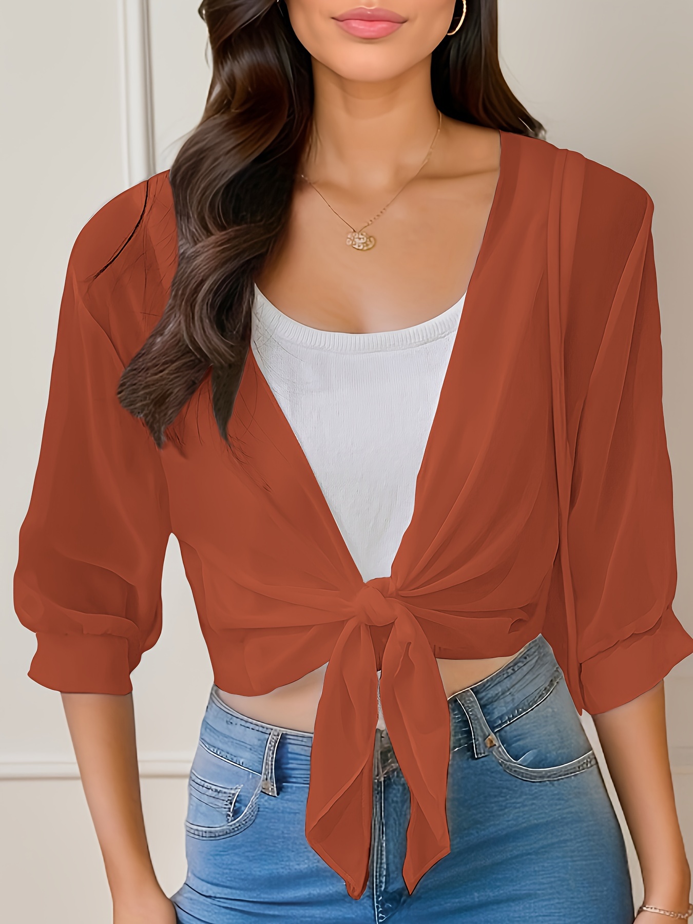 open front solid cardigan long sleeve cardigan for spring fall womens clothing details 11