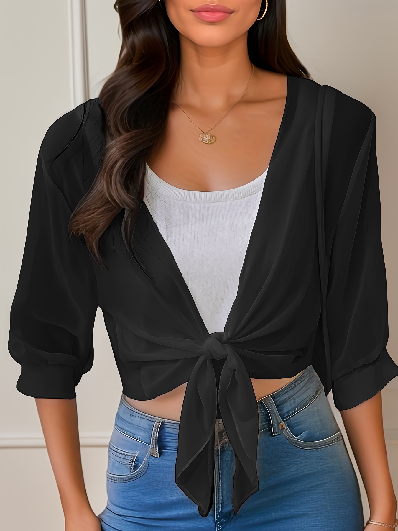 open front solid cardigan long sleeve cardigan for spring fall womens clothing details 22