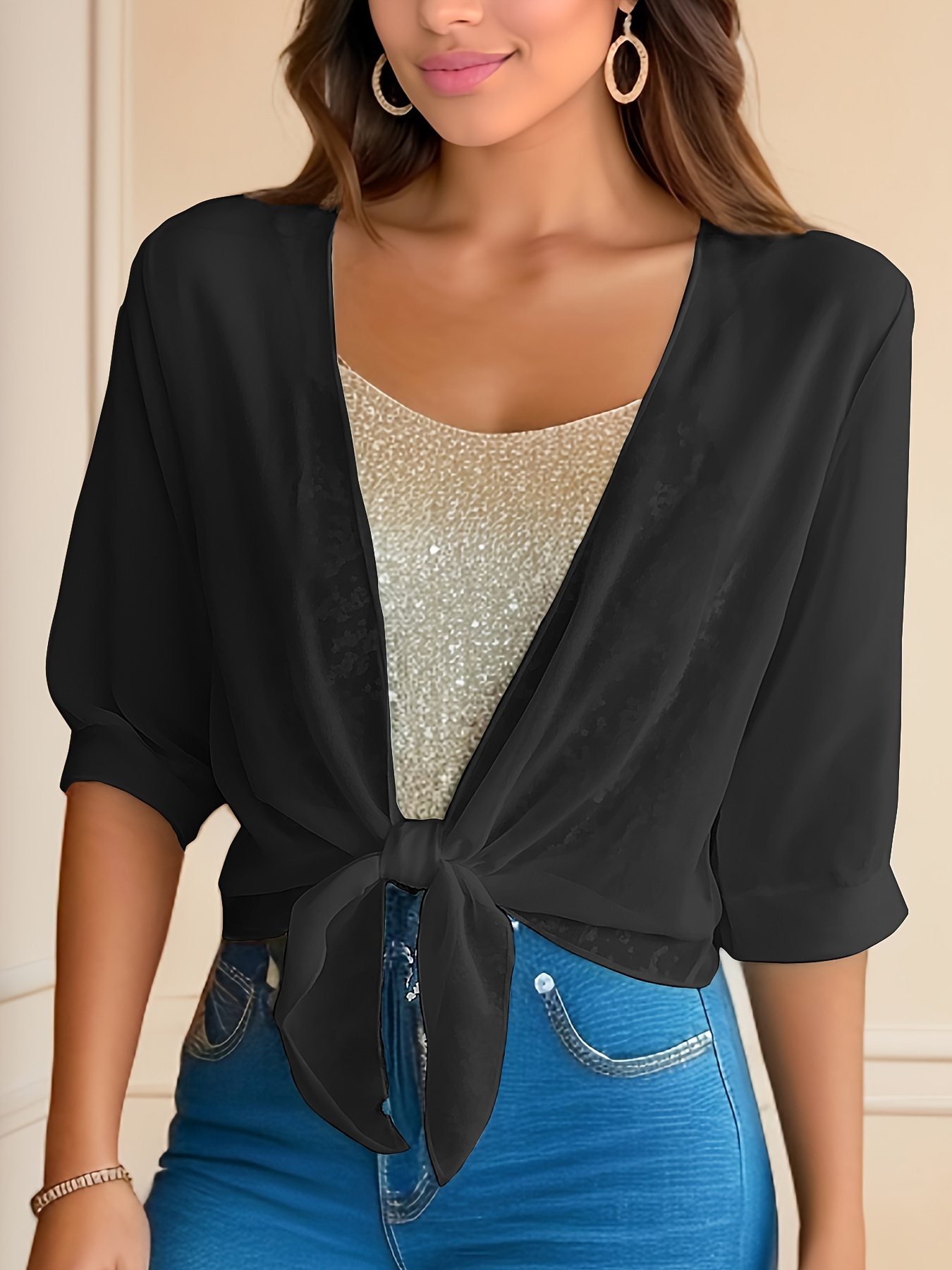 open front solid cardigan long sleeve cardigan for spring fall womens clothing details 23