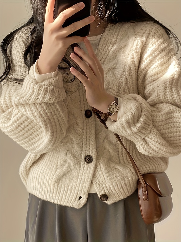 valentines day button front cardigan vintage long sleeve chunky knit cardigan for fall winter womens clothing details 4