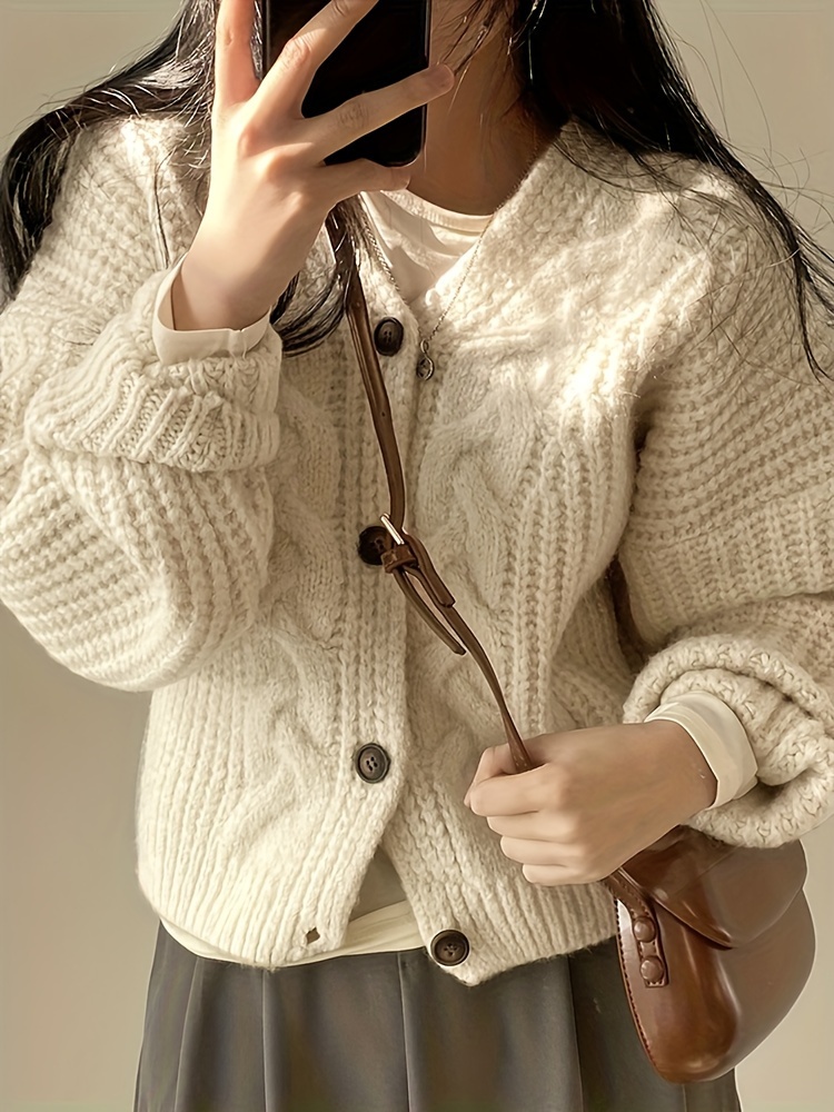 valentines day button front cardigan vintage long sleeve chunky knit cardigan for fall winter womens clothing details 5