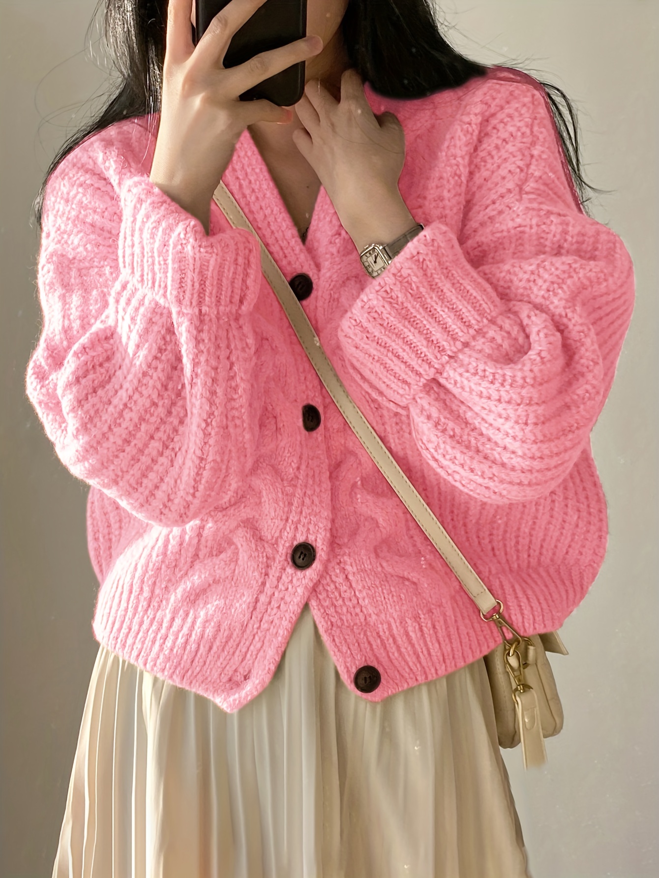 valentines day button front cardigan vintage long sleeve chunky knit cardigan for fall winter womens clothing details 15