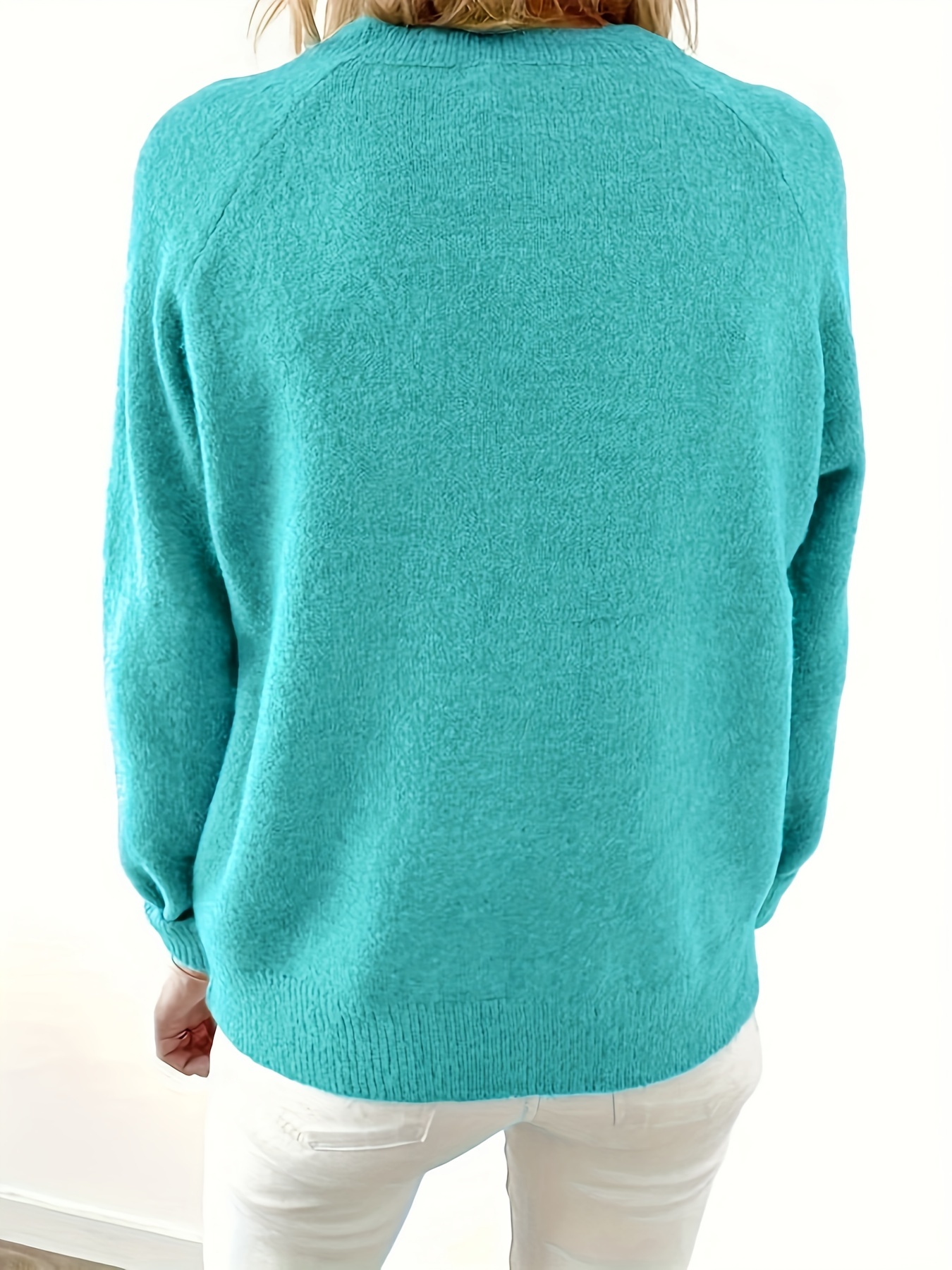 solid button down pullover sweater casual long sleeve drop shoulder sweater womens clothing details 0
