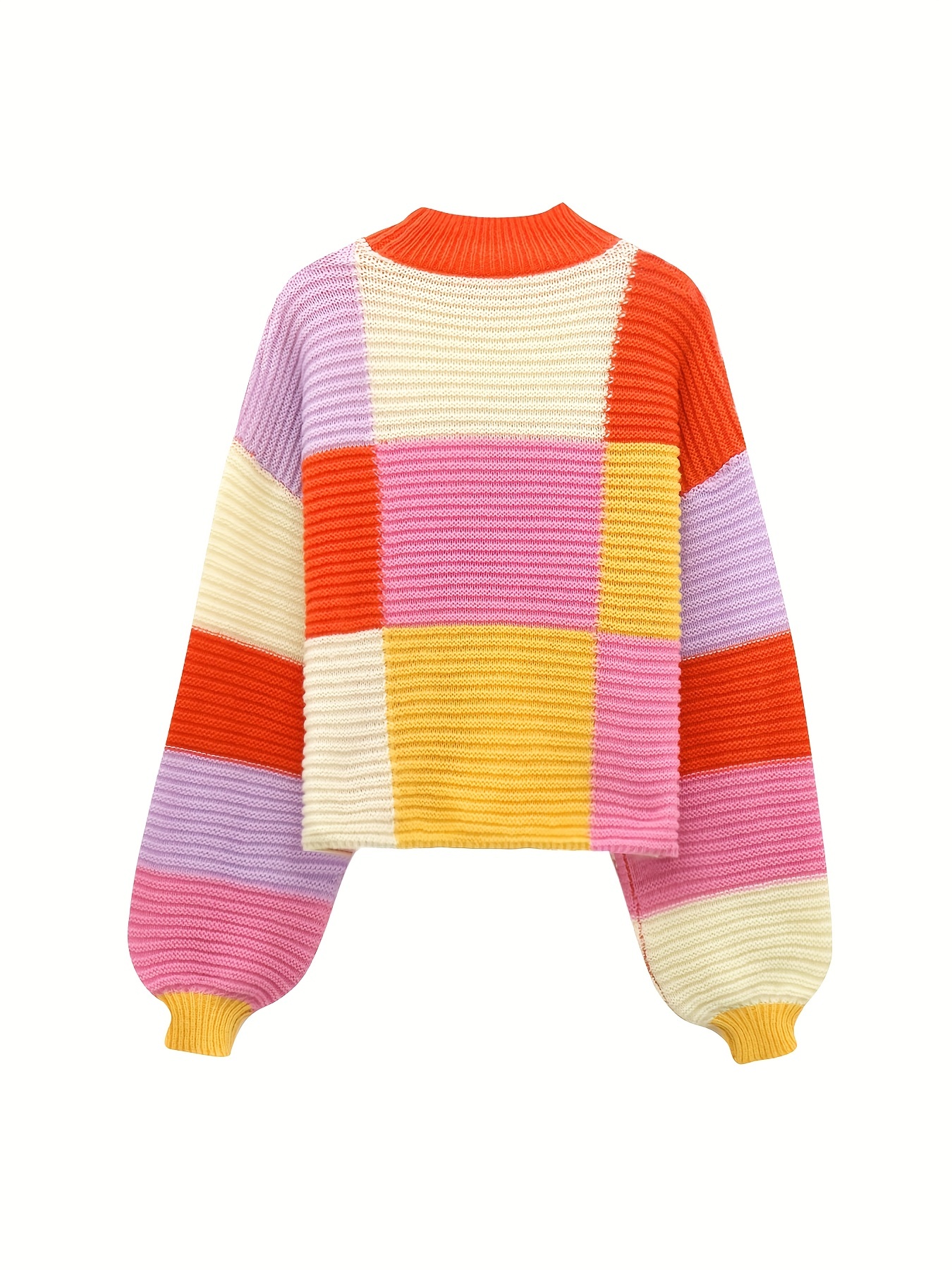 color block mock neck pullover sweater y2k long sleeve sweater for fall winter womens clothing details 0