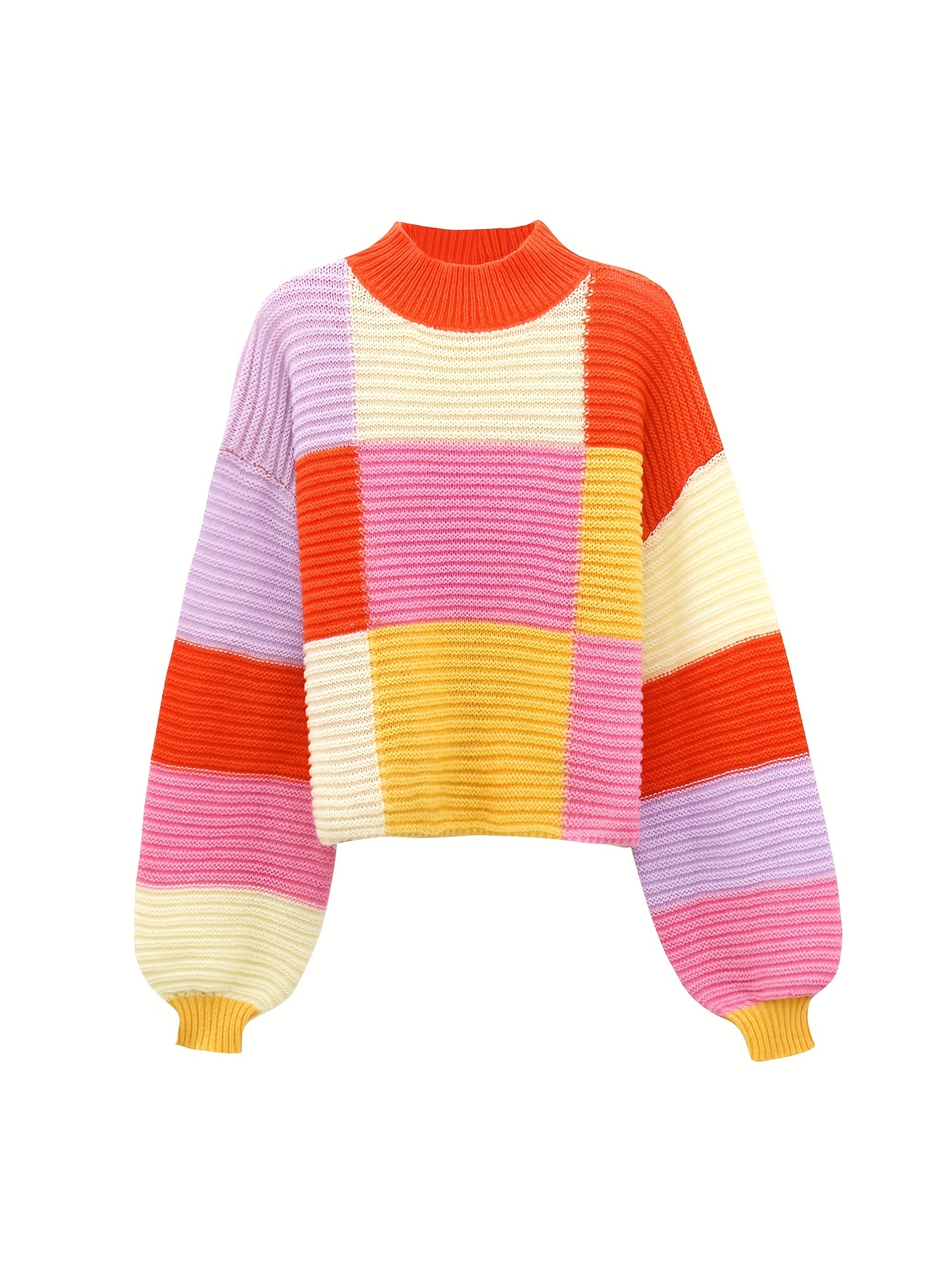 color block mock neck pullover sweater y2k long sleeve sweater for fall winter womens clothing details 2