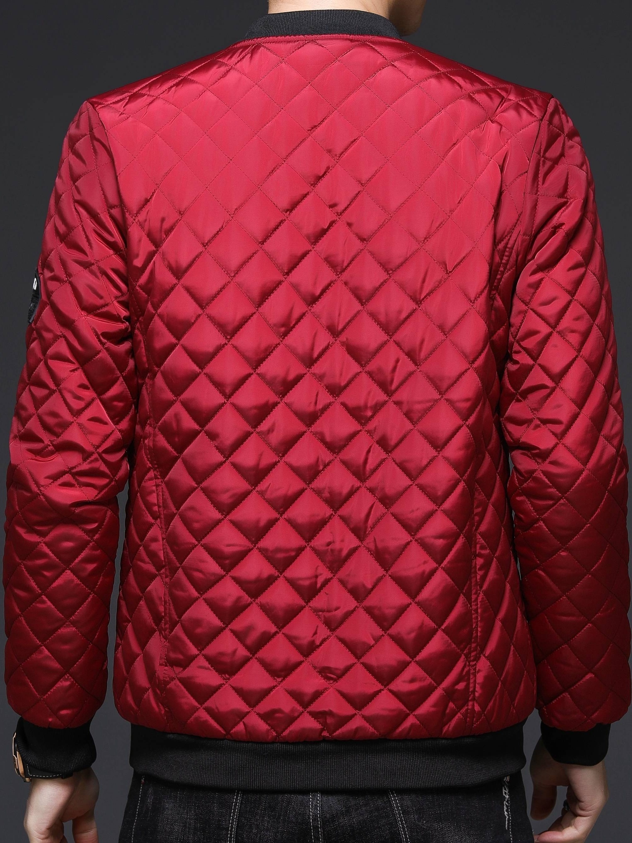 mens casual plaid zip up jacket chic baseball collar jacket for fall winter details 1