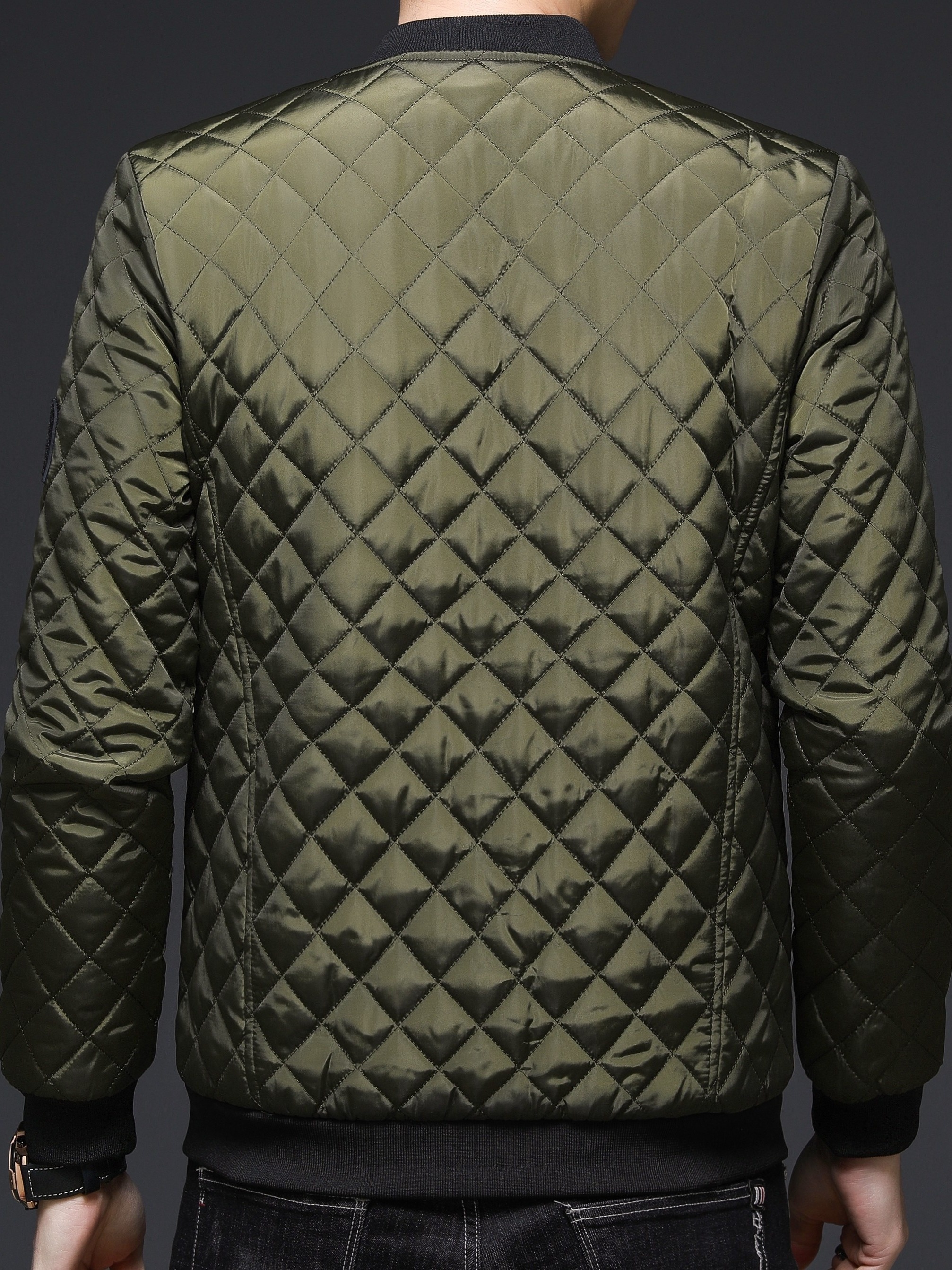 mens casual plaid zip up jacket chic baseball collar jacket for fall winter details 6