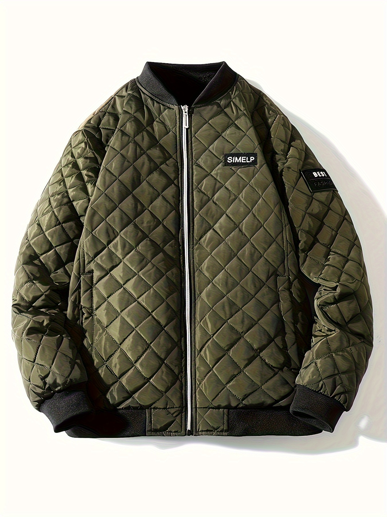 mens casual plaid zip up jacket chic baseball collar jacket for fall winter details 7