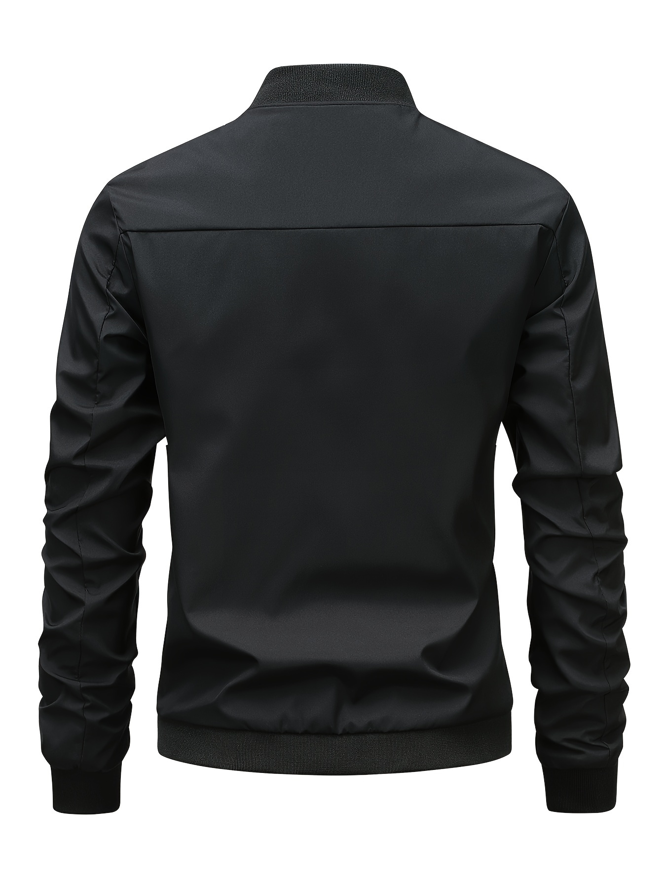mens solid sports jacket with zipper pockets casual baseball collar zip up long sleeve outwear for spring fall details 26