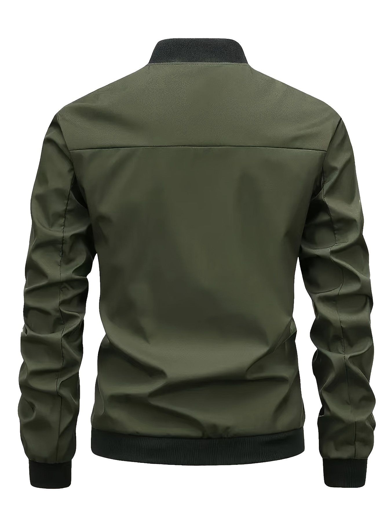mens solid sports jacket with zipper pockets casual baseball collar zip up long sleeve outwear for spring fall details 35