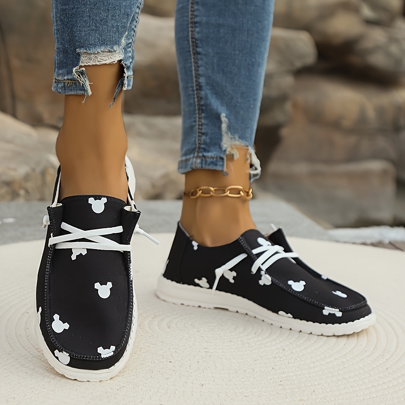 cartoon print canvas shoes women s lightweight low top lace details 2