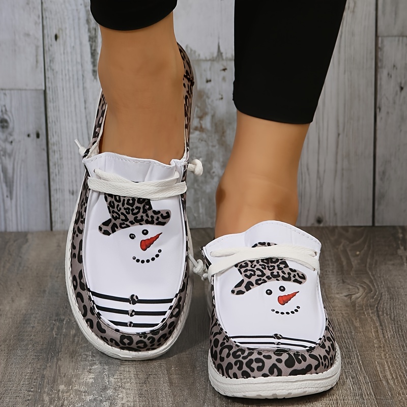 womens flat canvas loafers christmas pattern printed lace up slip on shoes womens footwear details 1