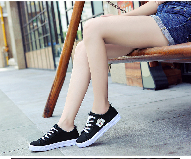 canvas flat shoes women s classic solid color lace low top details 6