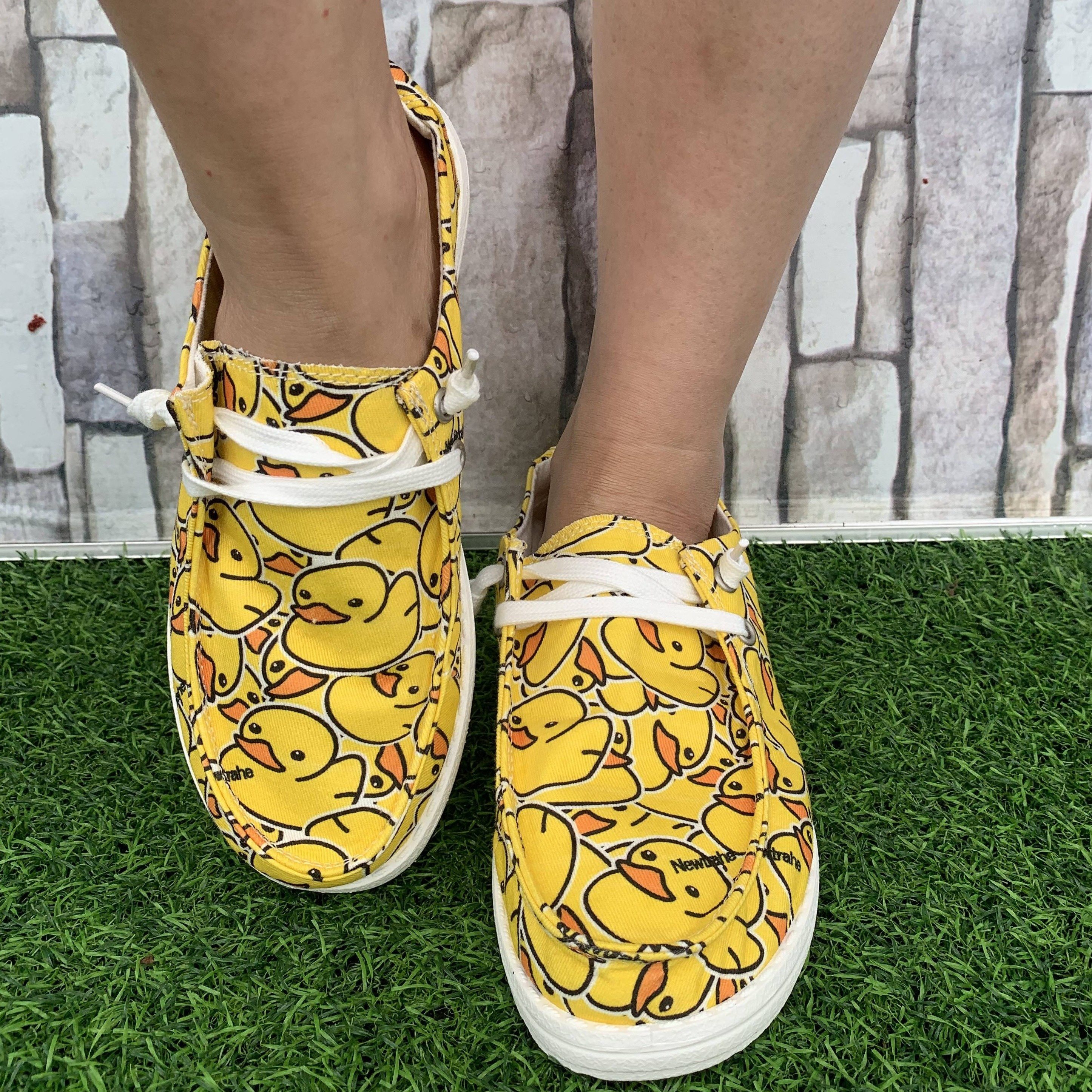 duck print canvas shoes women s novelty yellow comfortable details 1