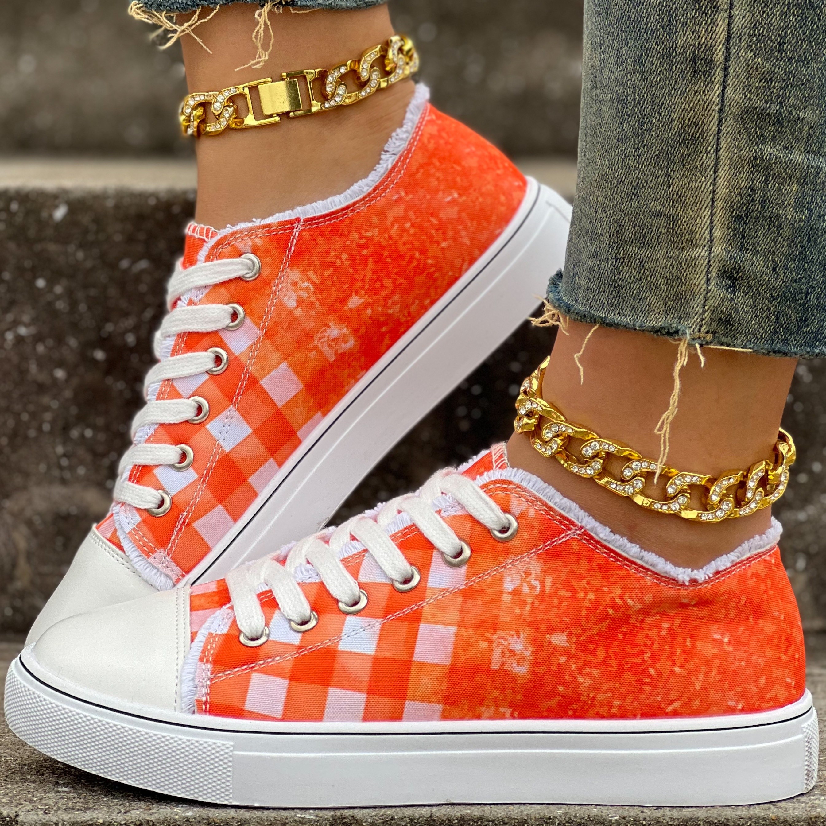 plaid pattern canvas shoes women s lace comfy flat details 3