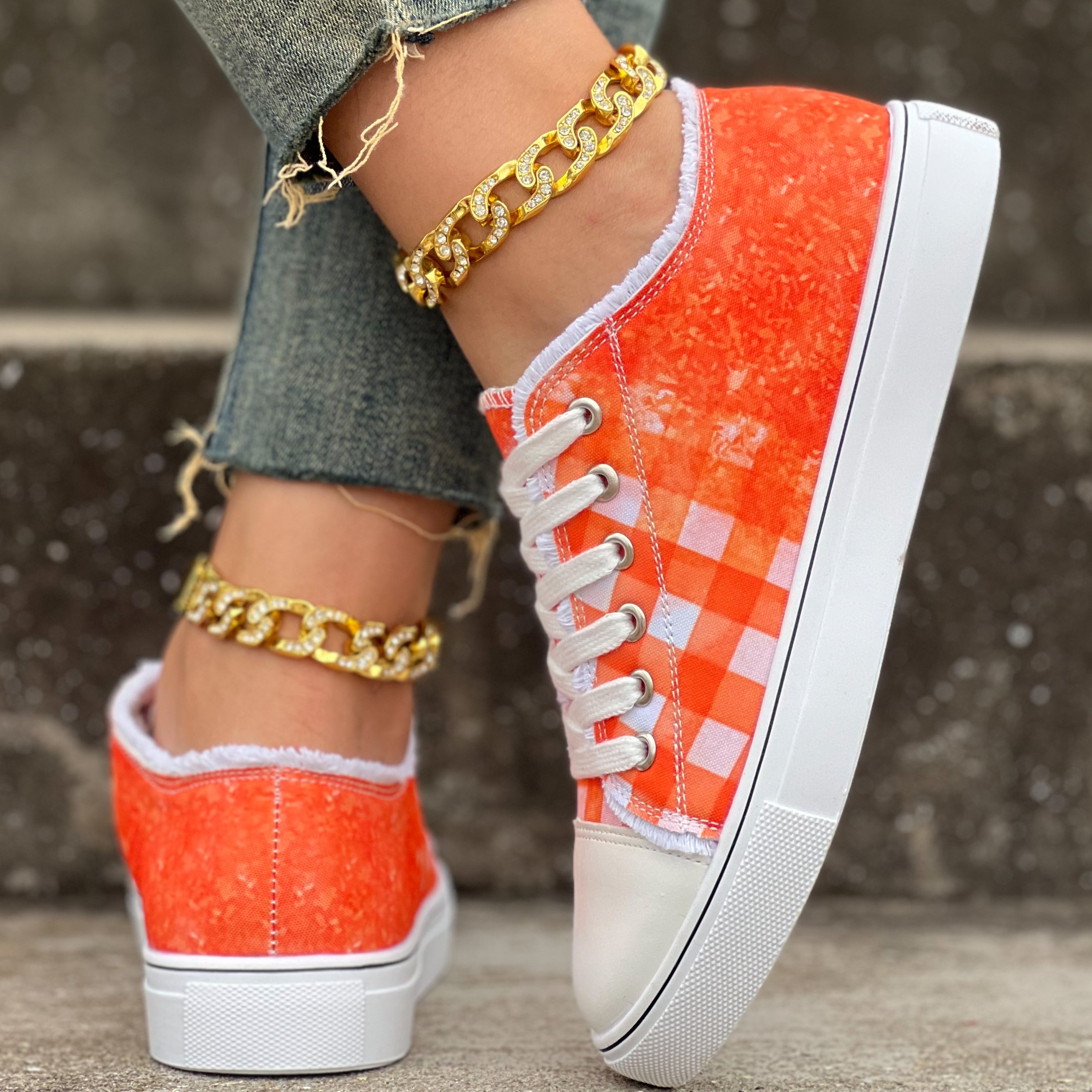 plaid pattern canvas shoes women s lace comfy flat details 5