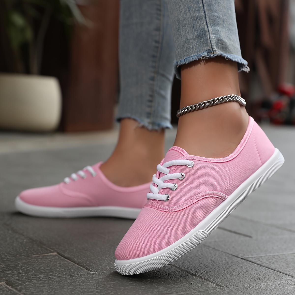 casual canvas sneakers women s low top lace walking shoes details 3