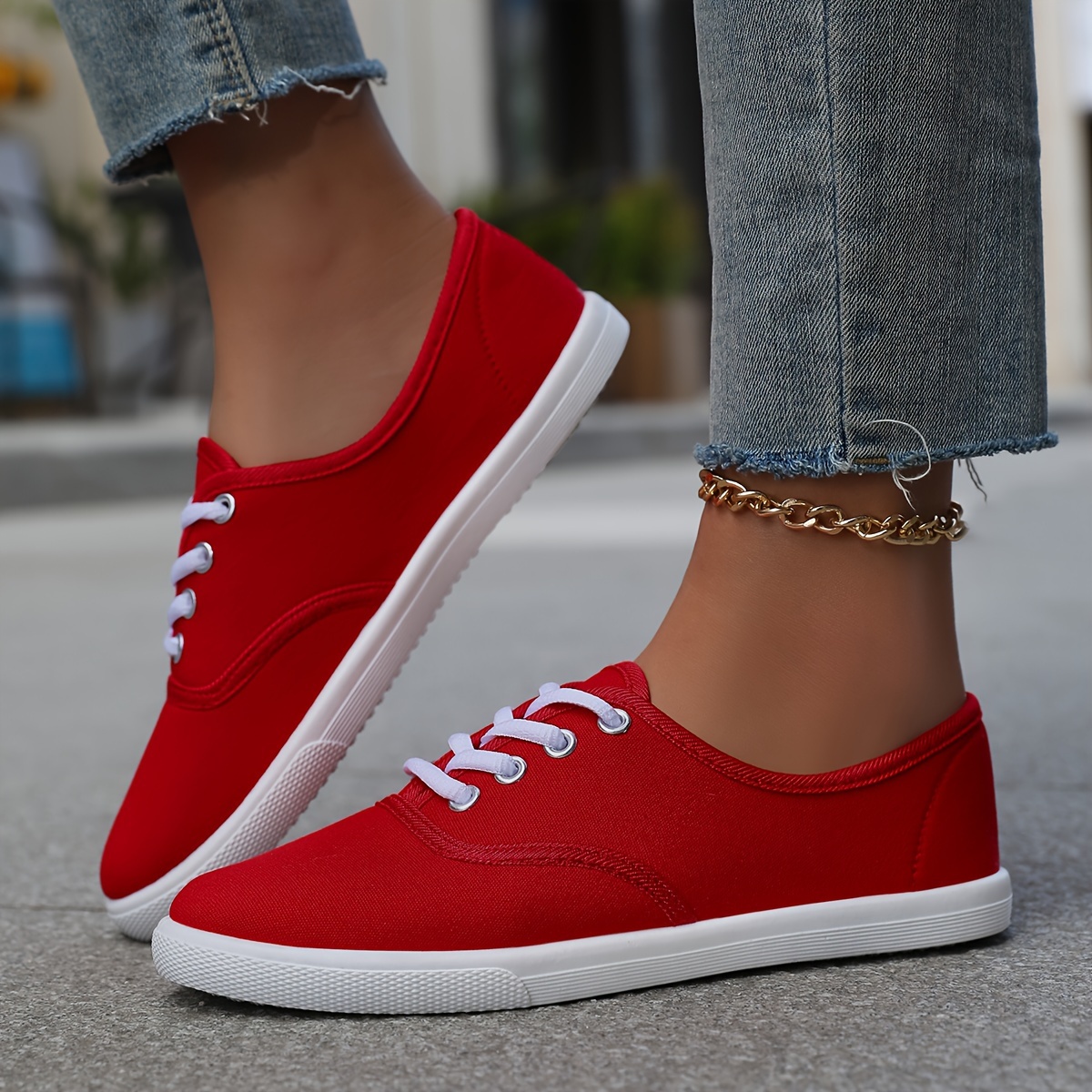 casual canvas sneakers women s low top lace walking shoes details 27