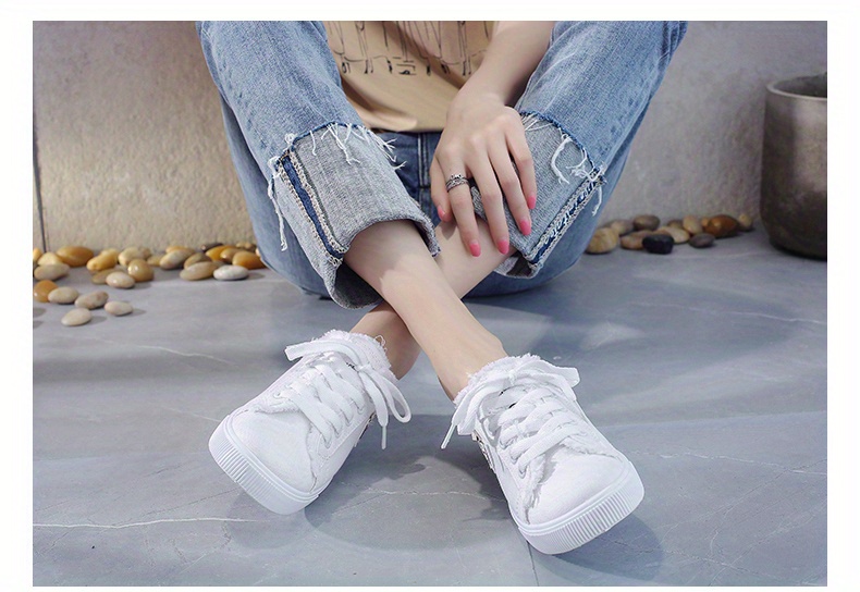 canvas mule sneakers chic women s breathable round toe lace details 1