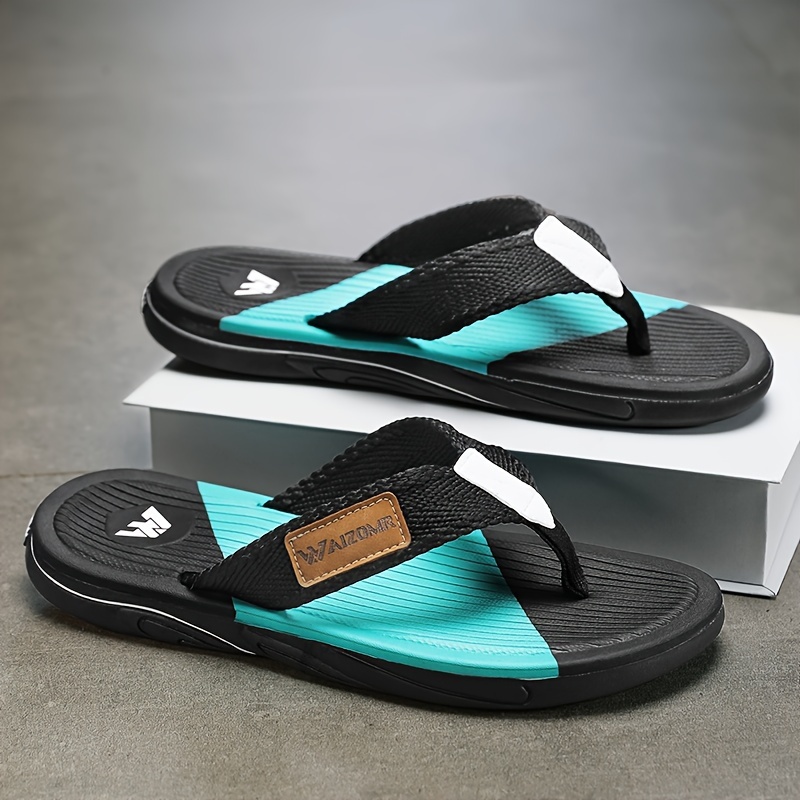 men s block color trendy thong sandals casual non slip flip details 0