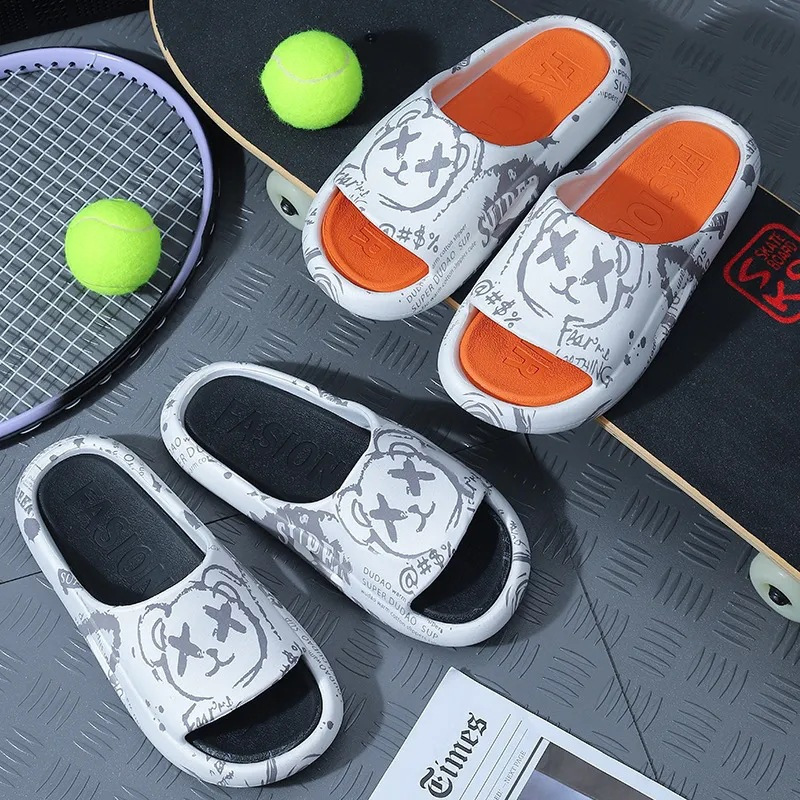 bear graphic print soft sole men s cartoon home slides non details 0