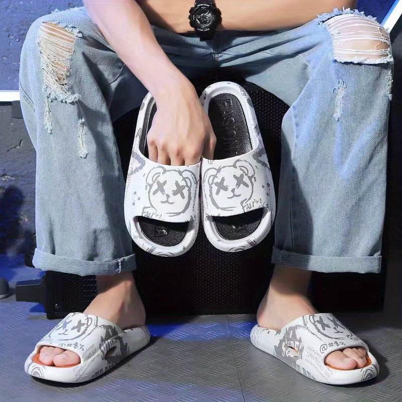 bear graphic print soft sole men s cartoon home slides non details 4